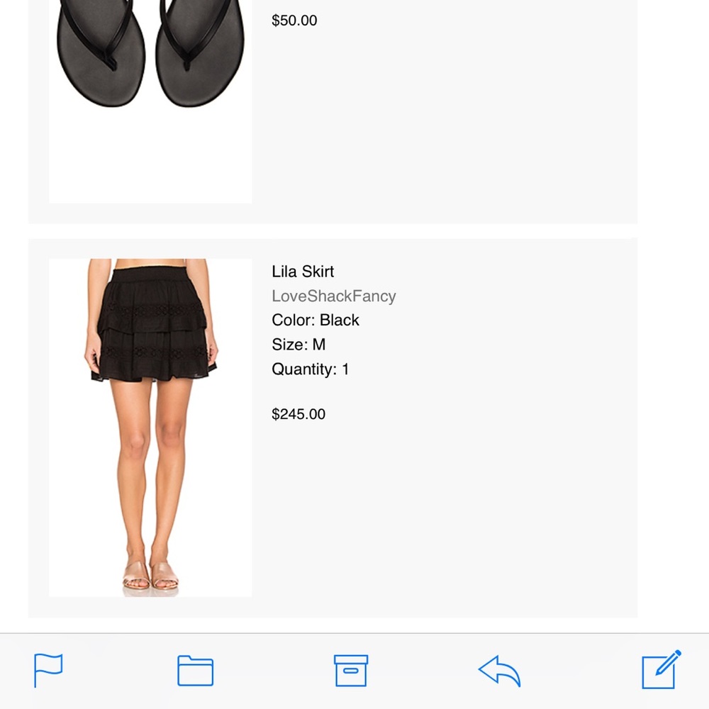 Email receipt from Revolve for LSF Lila Skirt